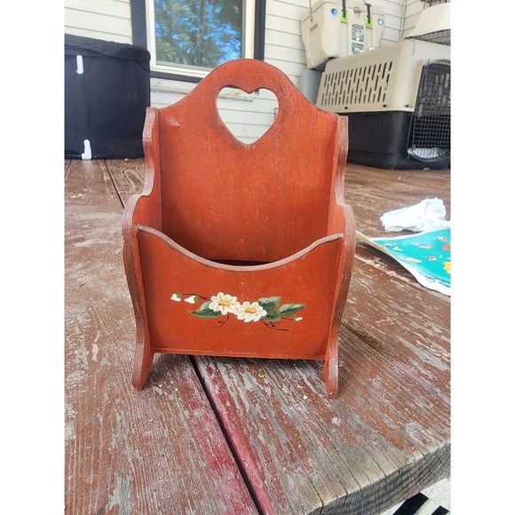 Vintage Painted & Signed Miniature Magazine Rack Mail Letter Holder, MCM, Wooden - Picture 1 of 9